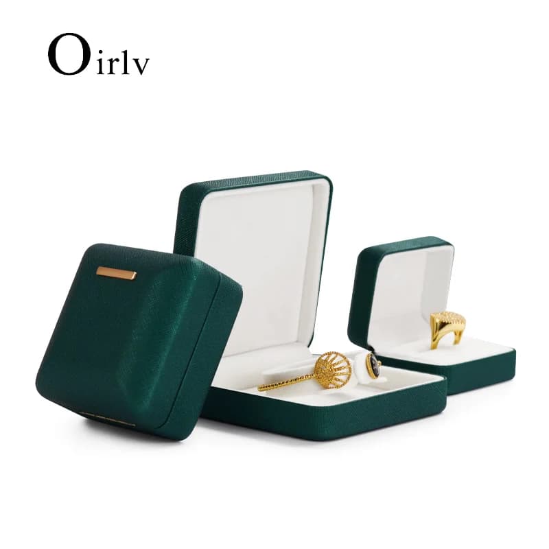Oirlv scatola di gioielli verde scatole regalo scatole di gioielli in pelle PU all'ingrosso collana braccialetto scatola di fedi nuziali scatola regalo di gioielli verdi