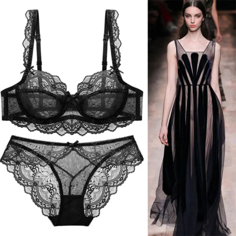 2022 Nuovo Sexy Reggiseni Trasparenti Set Arco Solido Del Merletto Biancheria Intima Delle Donne 32/70 34/75 36/80 38/85 40/90 42/95 ABCDE Cup Lingerie Femminile