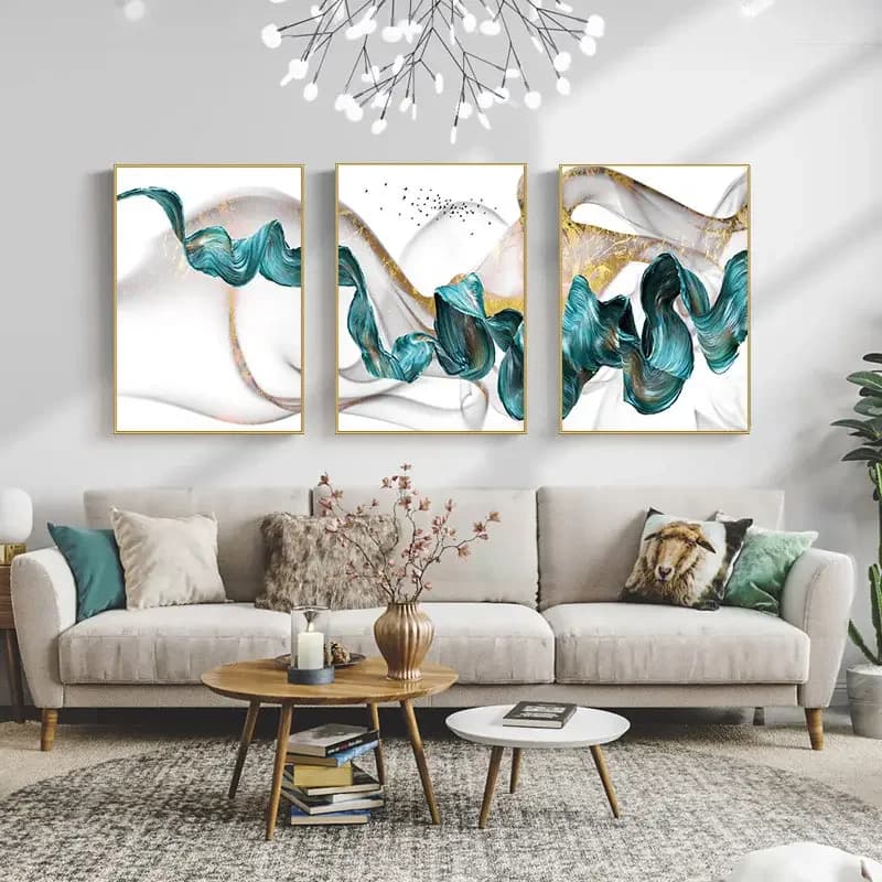 frameless Canvas Painting 3PCS Frameless Abstract Blue Green Ribbon Canvas Painting Fashion Luxury Wall Art Poster Print Pictur