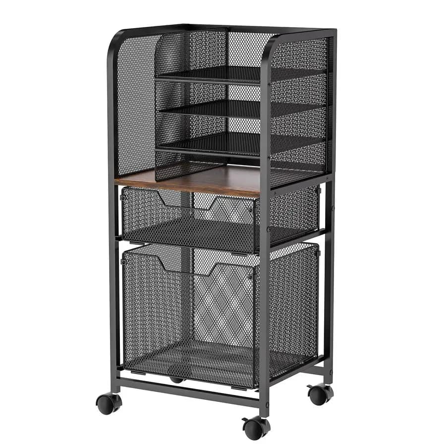 Carrello Portadocumenti con 2 Cassetti, Organizzatore per Archivio con Ruote, Contenitore per Cartelle Formato Letter, Multi-Livello