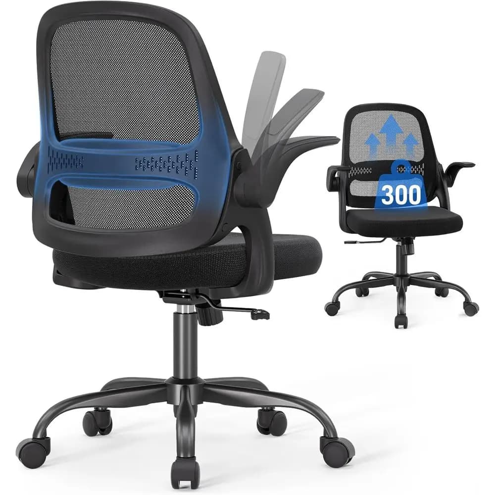 Mesh Oice Chair, Ergonomic Home Oice Chair with lip-Up Arms | Breathable Mesh Back & 3" cushion. BIMA Certiied. 90-110° Rocking.