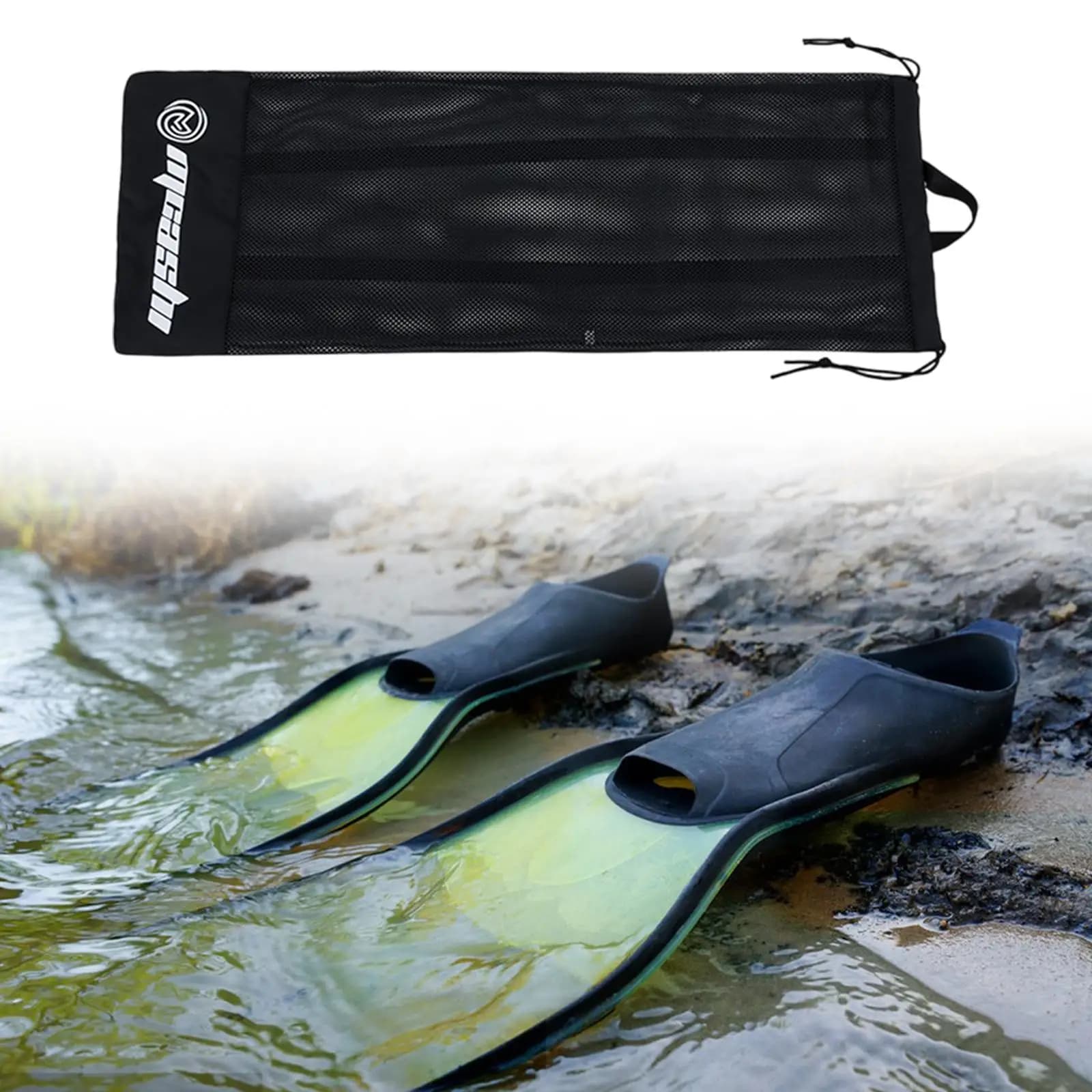 Scuba diving backpack with swimming fins, coulisse closure, snorkeling equipment for travel