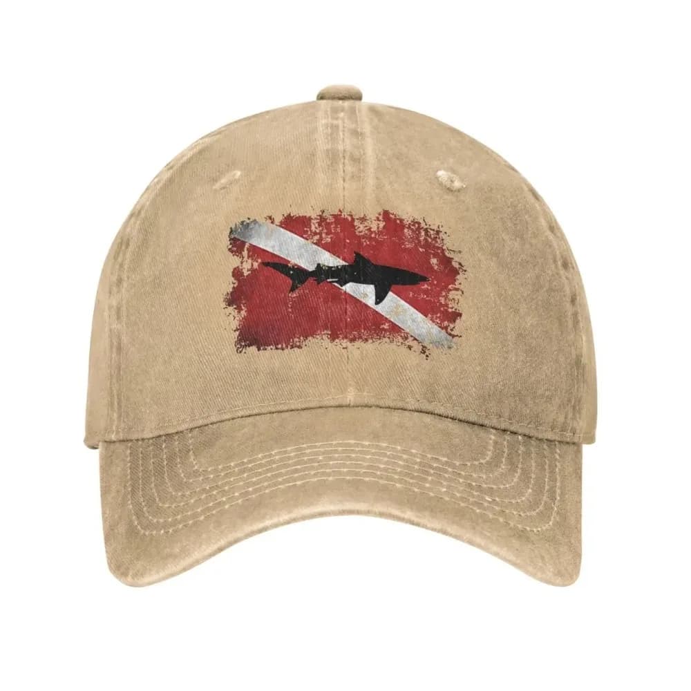 Vintage Shark Scuba Dive Flag Retro Sports Denim Cap Adjustable Snapback Casquettes Unisex Plain Baseball Cowboy Hat