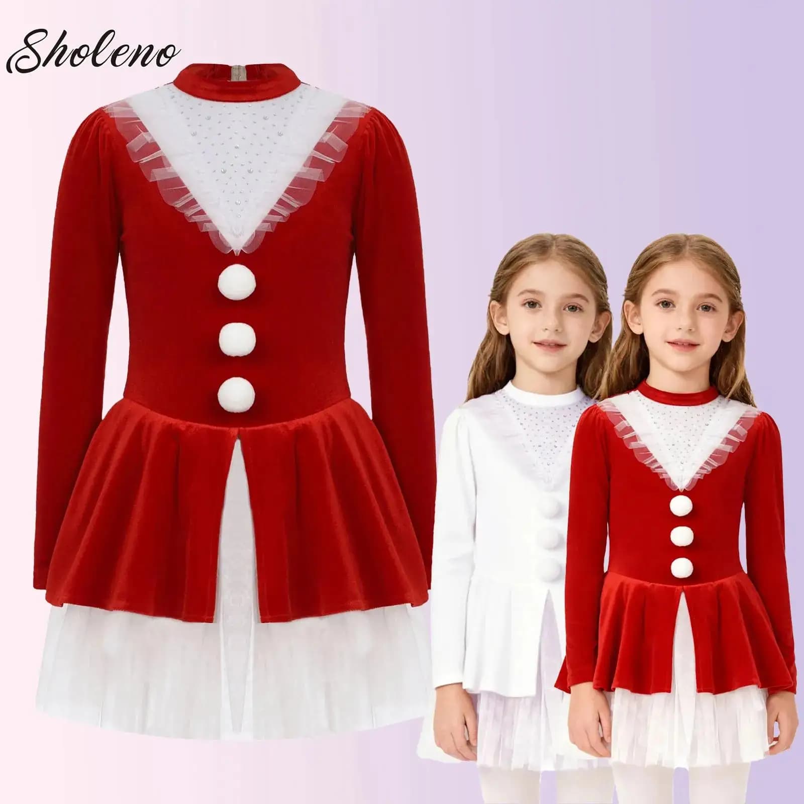 Adolescenti Babbo Natale Vestito Cosplay Ragazze Balletto Danza Tutu Vestito Strass Manica Lunga Figura Pattinaggio Su Ghiaccio Maglia Tutu Costumi