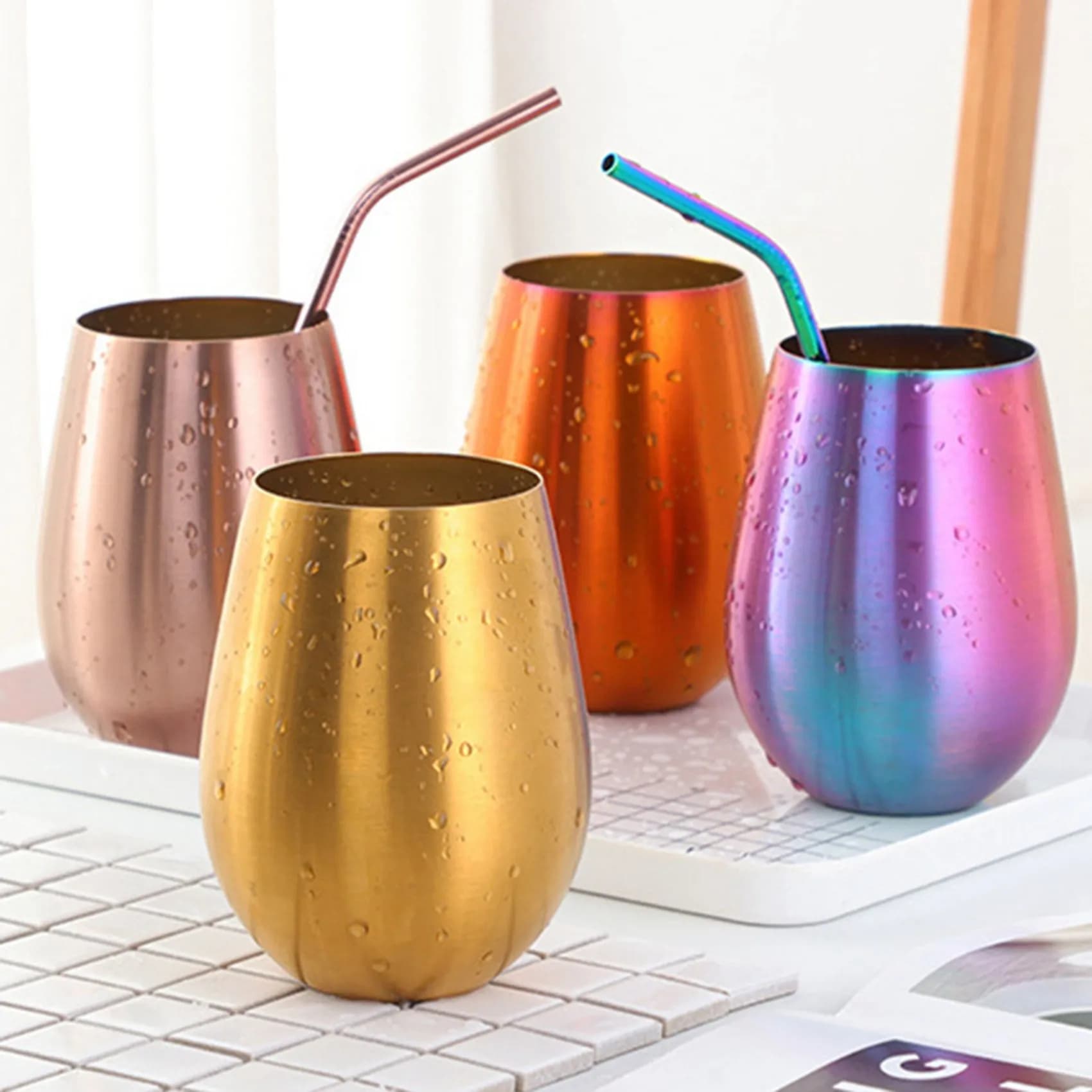 2 bicchieri da 500 ml per birra, vino, cocktail, succo, latte, tazza in metallo, colore oro-AT64
