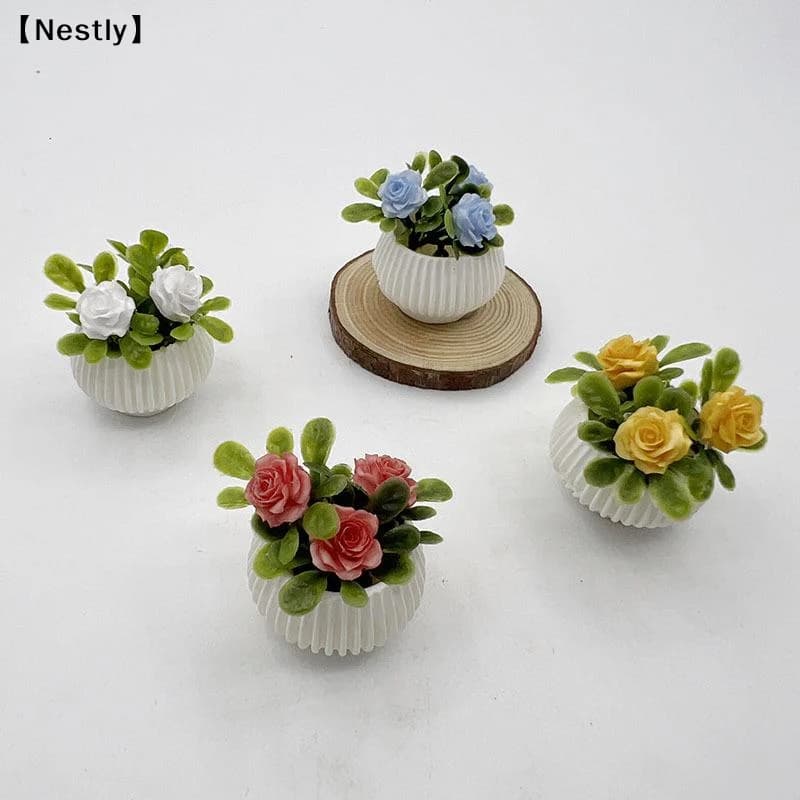 1 Pezzo Decorazione per Soggiorno Casa delle Bambole, Mini Pianta di Rosa in Vaso, Modello di Piante in Miniatura, Artigianato Paesaggistico in Miniatura〔Nest〕