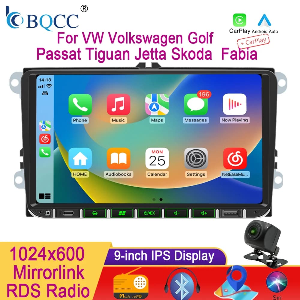 Autoradio BQCC 9'' per VW Volkswagen Golf Polo Tiguan Passat con RDS, Carplay, Schermo Touch e Lettore Multimediale