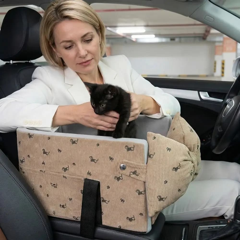 Sedile Auto per Cani con Motivo Cartoon, Comodo e Capiente, per Consolle Centrale, con Guinzaglio di Sicurezza, Sedile di Sicurezza per Animali Domestici