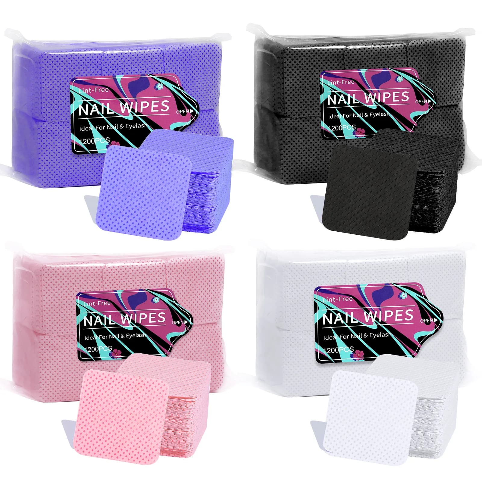 630/1200pcs Lint-Free Gel Nail Wipes Aluminum-Free Cleansing Tissues Nail Polish Remover Pads for Nail Cleaning Care