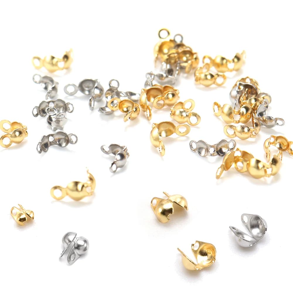 100-50PCS Stainless Steel Ball Chain Wire End Crimps Beads Clasp Connector DIY Necklace Bracelets Jewelry Accessories