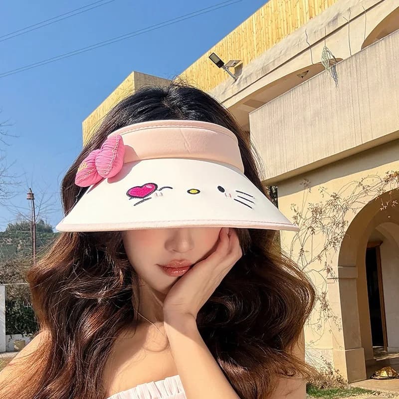 Animated cartoon shape summer visor, sunshade with open top, UV protection, folding travel headdress, seamless sun hat