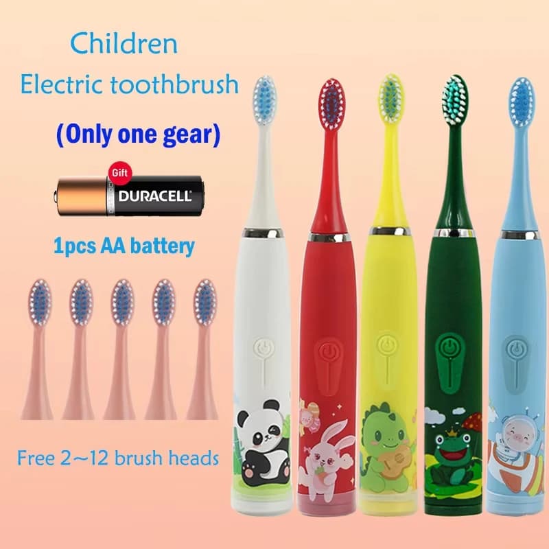 Children's Electric Toothbrush with Replacement Heads Children's Toothbrush Cartoon Ultrasonic Electric Toothbrush with 6 heads