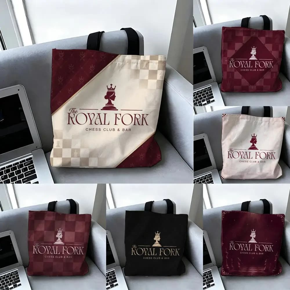 Artistic Chess Set Design T-The Royal ForkS Storage Bags Large Capacity Canvas Bag for Female Students Tote Mommy Bag