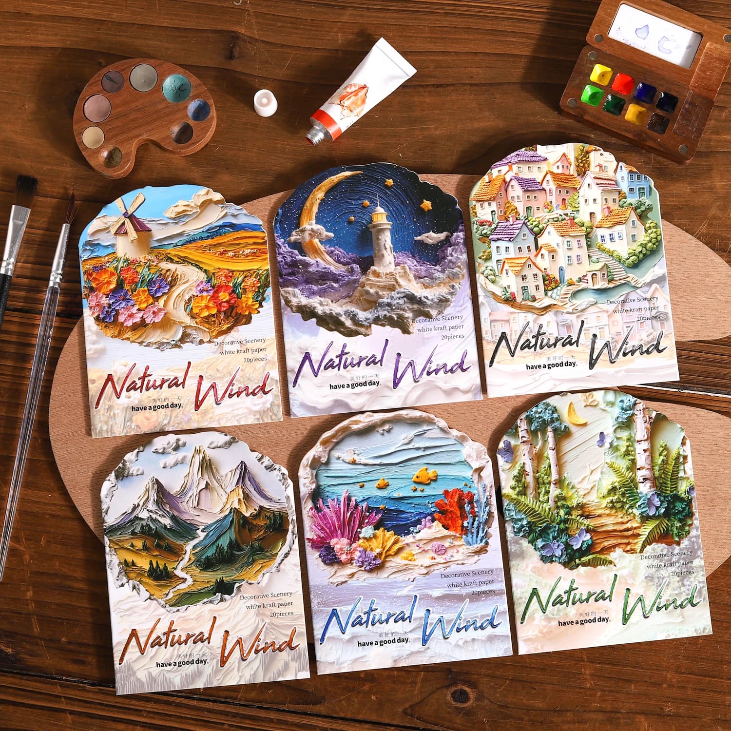 Vintage Oil Painting Flower Town Mountain Landscape Sticker Creative DIY Journal Material Collage Scrapbooking Stationery