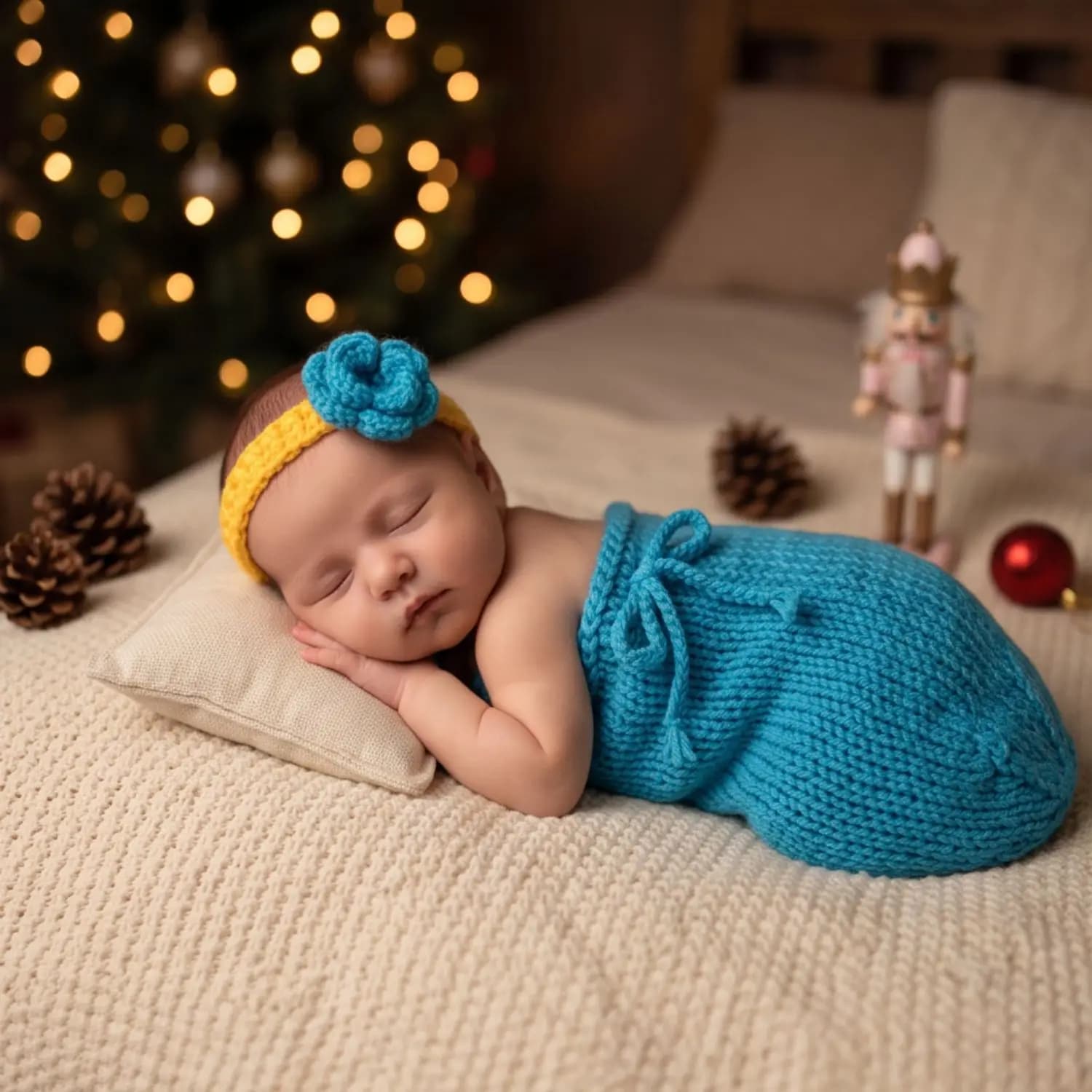 Newborn baby photography sleeping bag, yarn-knitted swaddle sleeping bag with headband design set for studio photography