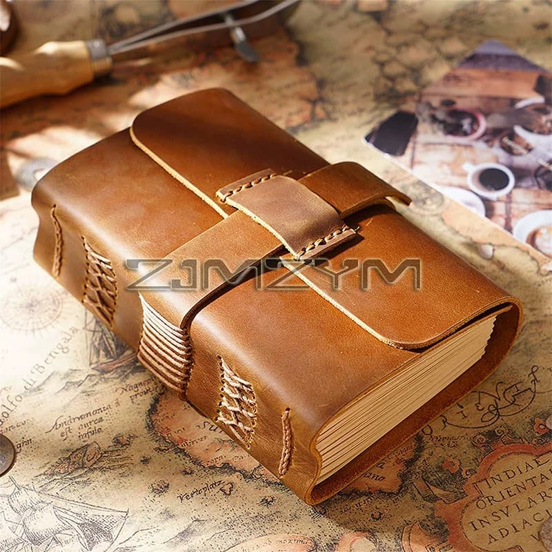 Leather Journal Lock Design Blank Kraft Paper 400 Pages DIY Diary Travel Notebook Handmade Sketchbook Retro Thick Book