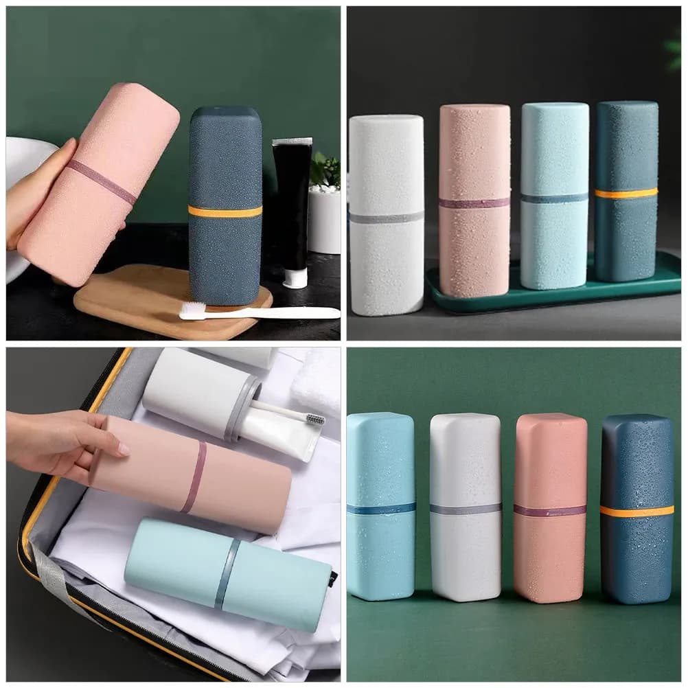 Set da Viaggio 4 Pezzi: Porta Spazzolino, Contenitore Porta Dentifricio, Tazza e Organizer per Accessori da Viaggio