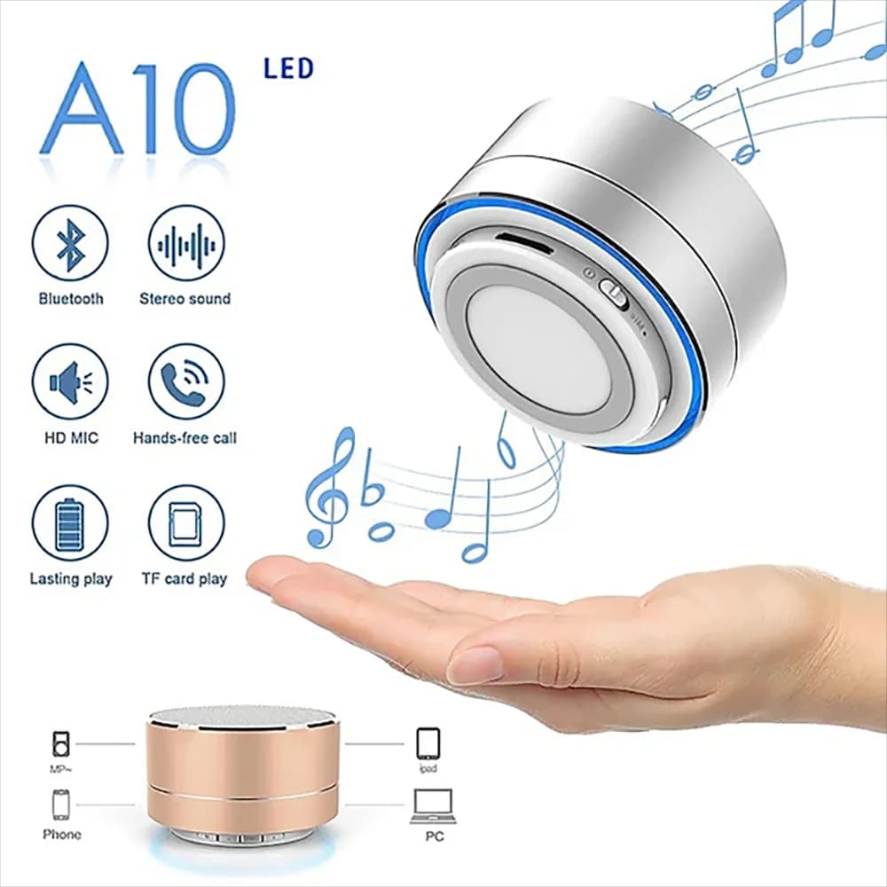 Nuovo altoparlante wireless Blue Tooth piccolo subwoofer con pistola in acciaio Mini regalo portatile U Disk TF Microfono HD esterno Suono stereo A10