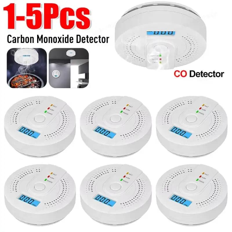 1-5PCS Rilevatore digitale di monossido di carbonio Alimentato a batteria Rilevatore di CO portatile Avviso sonoro Allarme CO Luci a LED Uso domestico