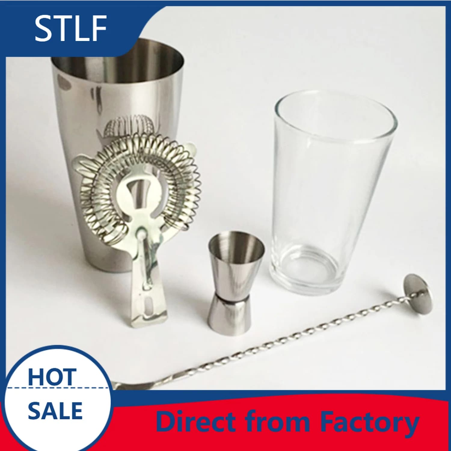 stllBoston Shaker Stainless Steel Mirror Polished 5-Piece Barware Set | Modern Home Bar Tools | Eco-Friendly Cocktail
