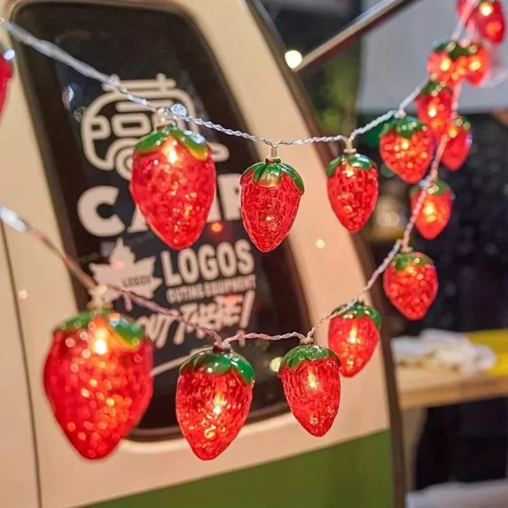 Luci a LED a forma di fragola, 1,5 m, 10 LED, a batteria, per decorazioni natalizie e feste