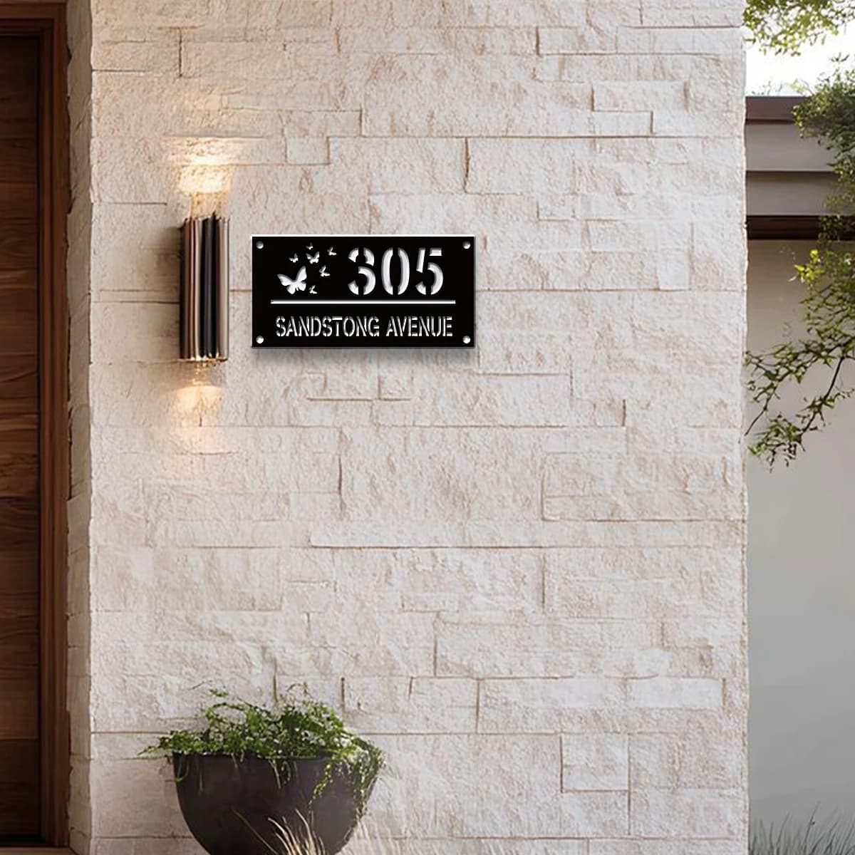 Targa Personalized Civic Number in Double Side Acrylic with Butterfly, Civic Number, Door Number, for Home, Apartment, Postal Box Decoration