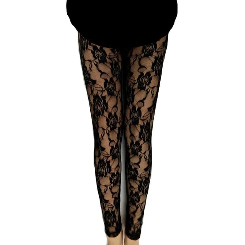 Leggings Street Sle Lace Hollow Rose Hook Pantaloni base trasparenti Pantaloni a nove punte Pantaloni con penna di piombo Design scavato da donna...