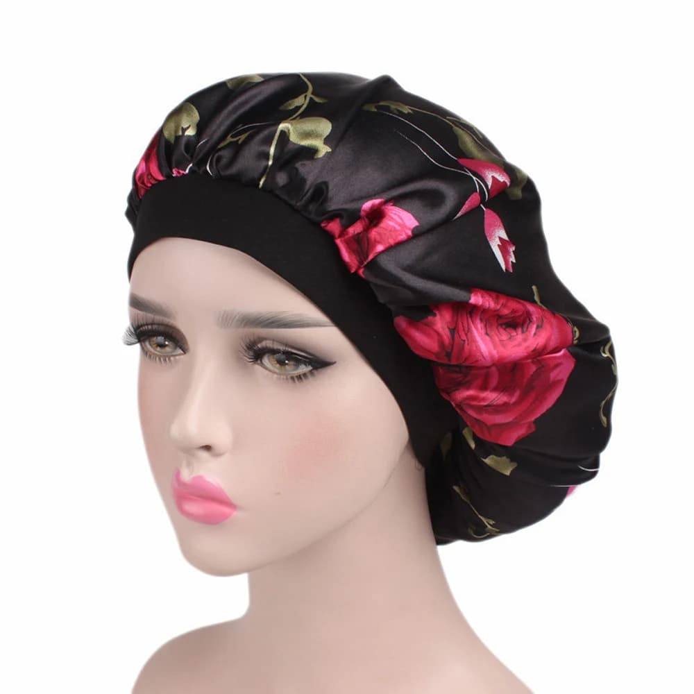 1 Pz Morbido Notte Cappello Da Sonno Donne Elastico Fascia Larga Moda Perdita di Capelli Copertura Avvolgere la Testa Cofano di Raso Bellezza Chemio Caps Cura