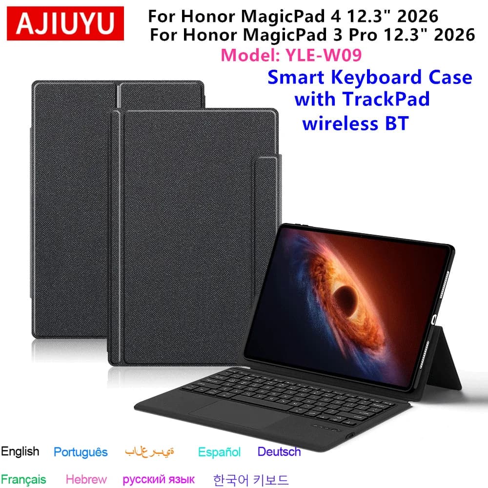 AJIUYU For HONOR MagicPad 4 Smart Case Funda for Honor Magic Pad 4 MagicPad4 3Pro 12.3" YLE-W09 Tablet Cover TrackPad Keyboard
