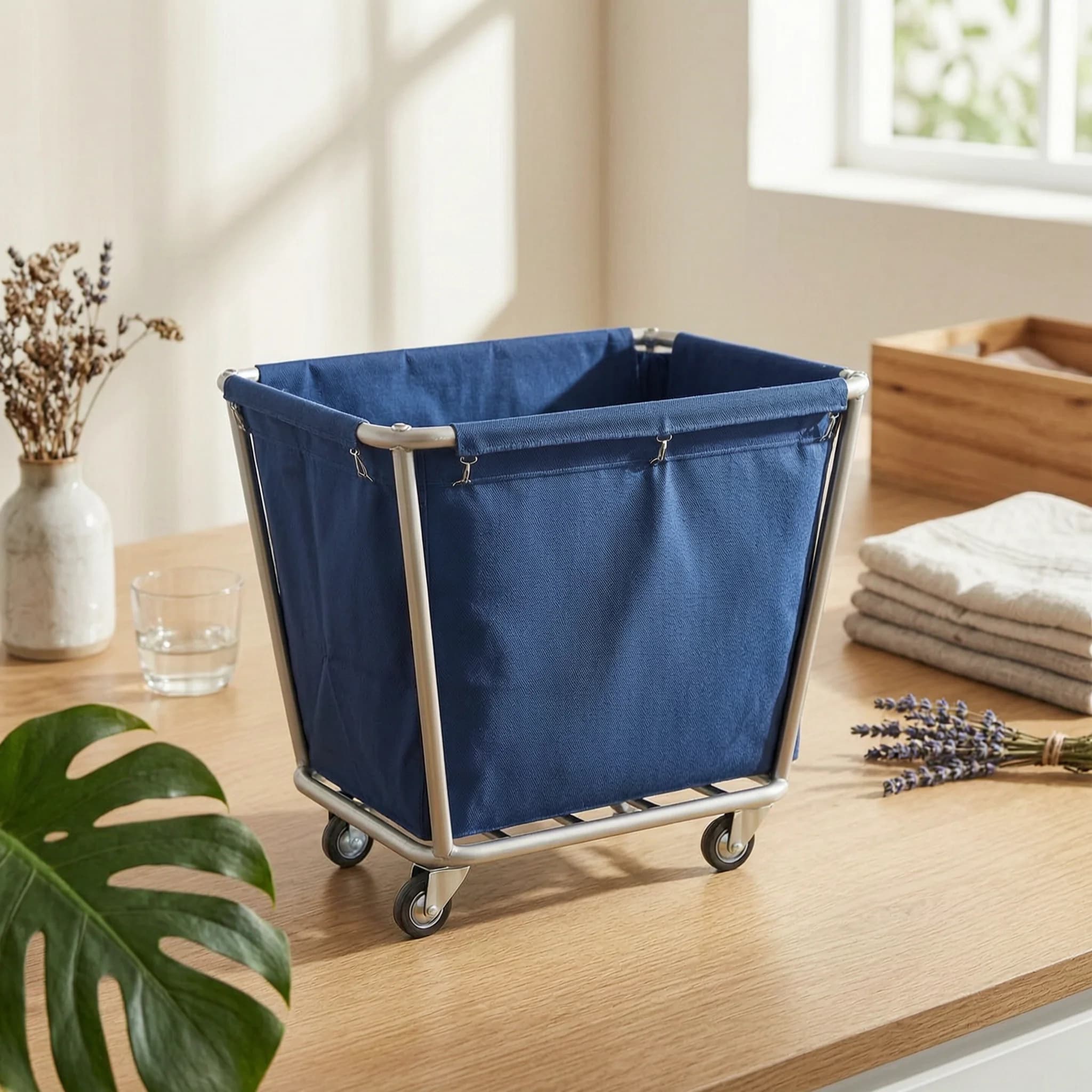 Linen Cart with Cloth Bag Commercial Laundry Cart with Wheels Rolling Laundry Hamper Industrial Large for Housekeeping Personnel