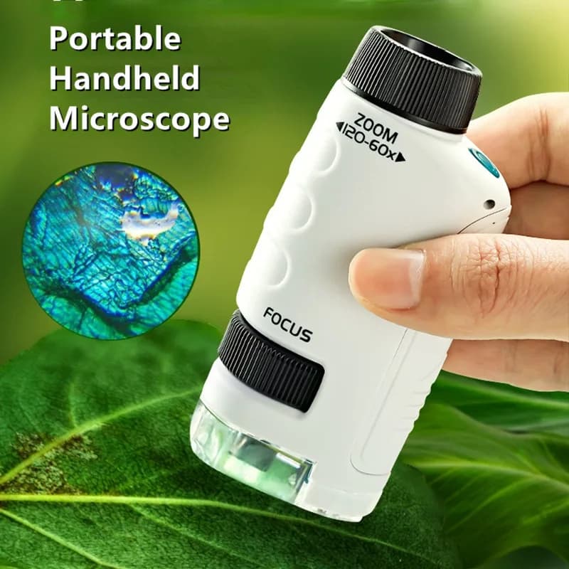 Microscopio tascabile Kit giocattolo scientifico per bambini 60-120x Mini microscopio portatile educativo con luce a LED Giocattolo stelo per bambini all'aperto
