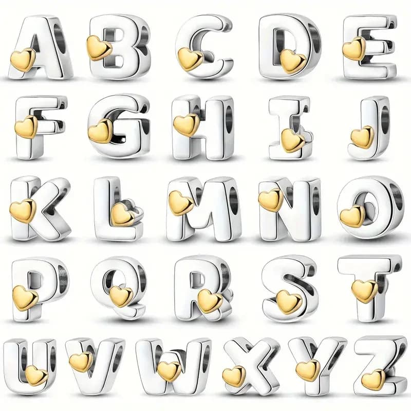 Ciondoli a Forma di Cuore con 26 Lettere A-Z in Argento S925 alla Moda, Adatti per Accessori Braccialetti, Gioielli Fai-da-Te per Donne, Regali Raffinati