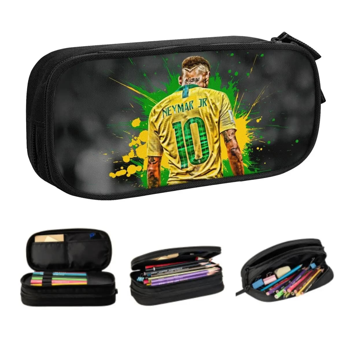 Custom Soccer Brazil Football Star Cute Pencil Cases Boys Gilrs Large Capacity Pencil Bag School Supplies