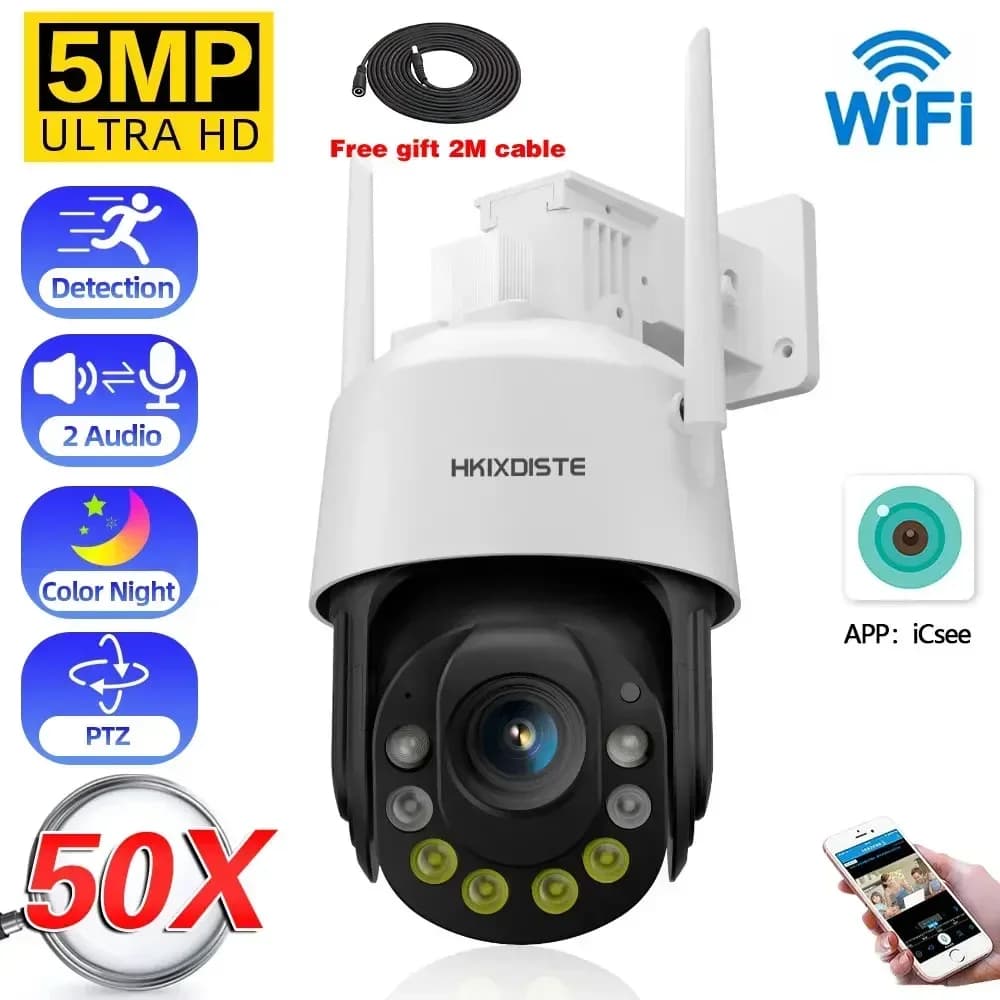 50X Zoom ICsee 5MP Wifi PTZ IP Security Camera Outoodr Color Night Vision Wireless CCTV Video Surveillance Camera 2 Way Audio