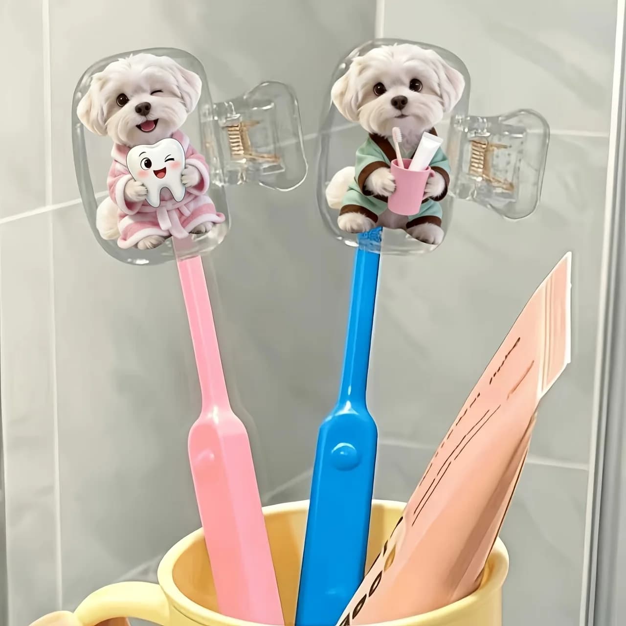 2pcs Maltese Dogs Toothbrush head Case Suitable for Travel Sets Ventilation Holes Keep Brush Heads Clean Dry Ideal holiday gift