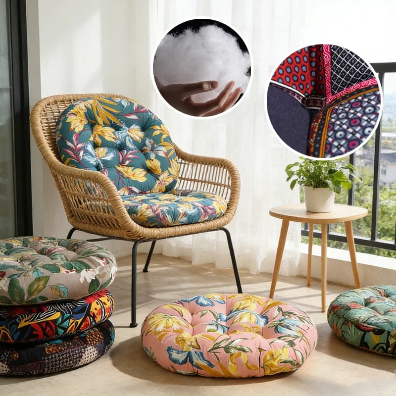 Bohemian Thick Round Floor Pillow Cotton Linen Ethnic Fabric Cushion for Living Room Bedroom Meditation Tatami Mat Office Chair