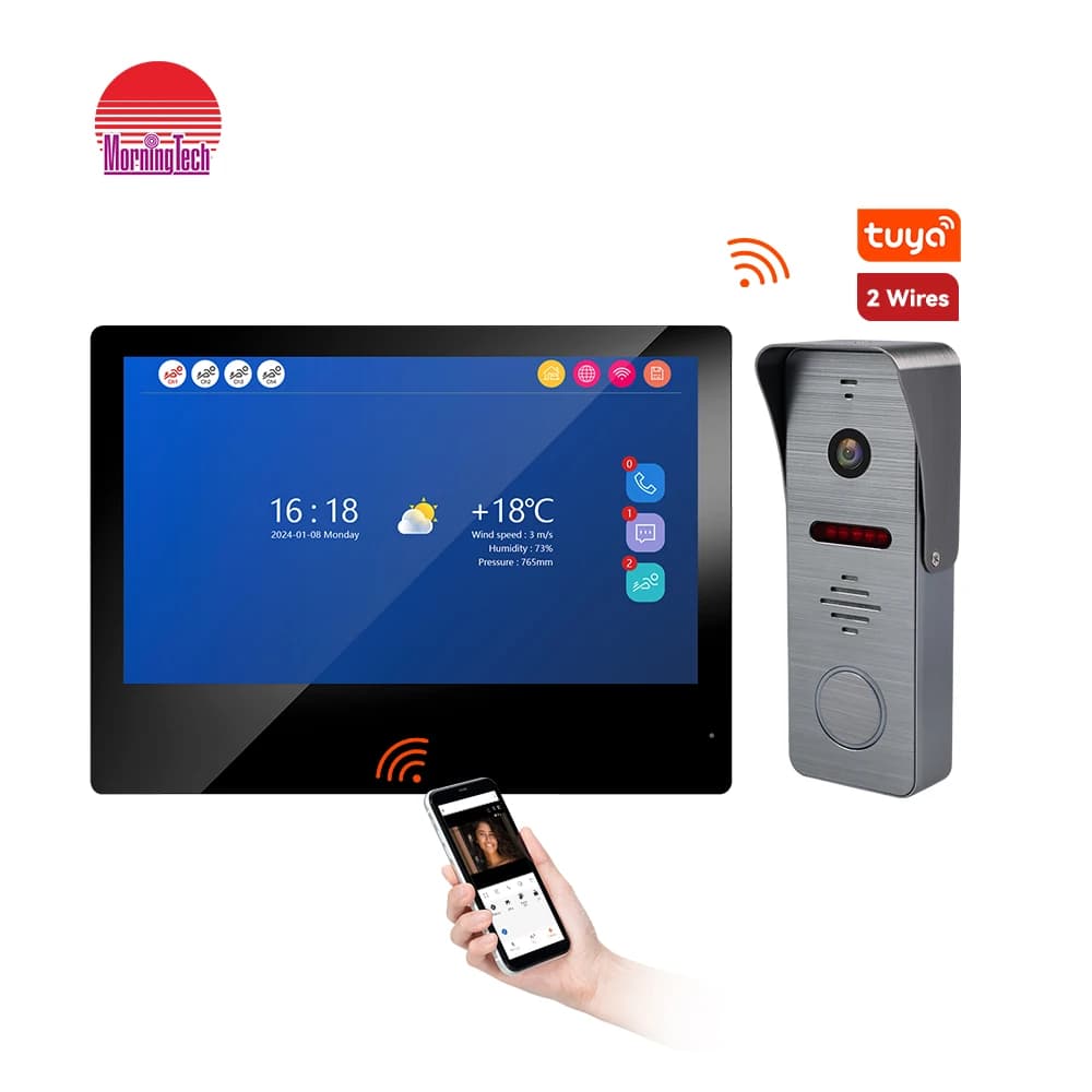 2 Sistema videocitofonico HD 1080P cablato con kit campanello videocitofono con rilevamento del movimento touch screen