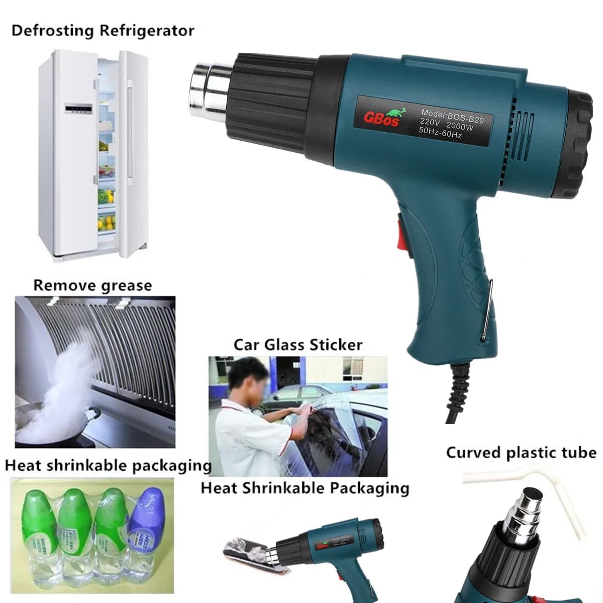 Set di utensili elettrici a temperatura regolabile con pistola elettrica per riscaldamento ad aria calda da 2000 W + 4 ugelli