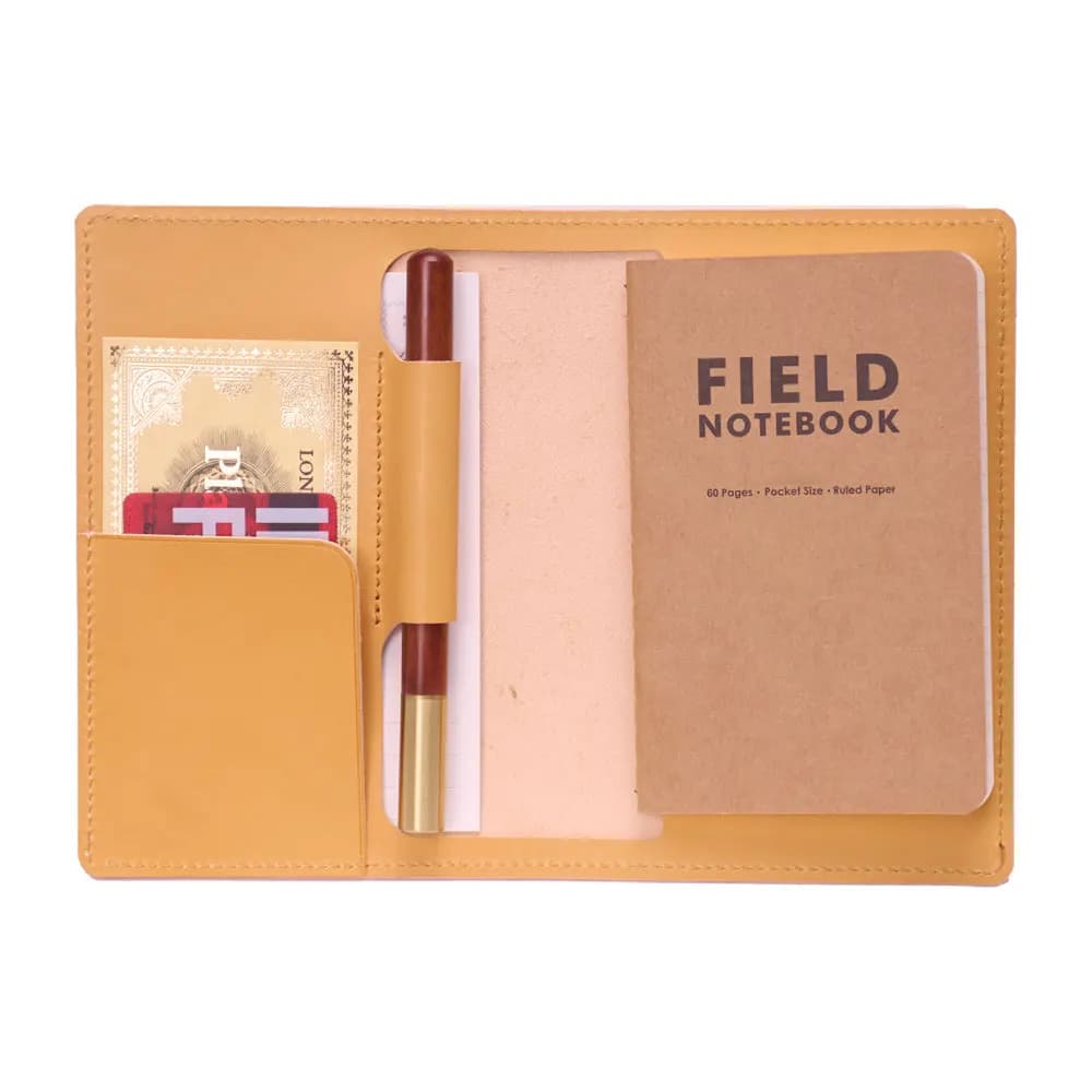 Field Notes Leather Cover Notebook Portable Journal Brown Yellow Vegetable-Tanned Leather Pocket for Cards or Paper