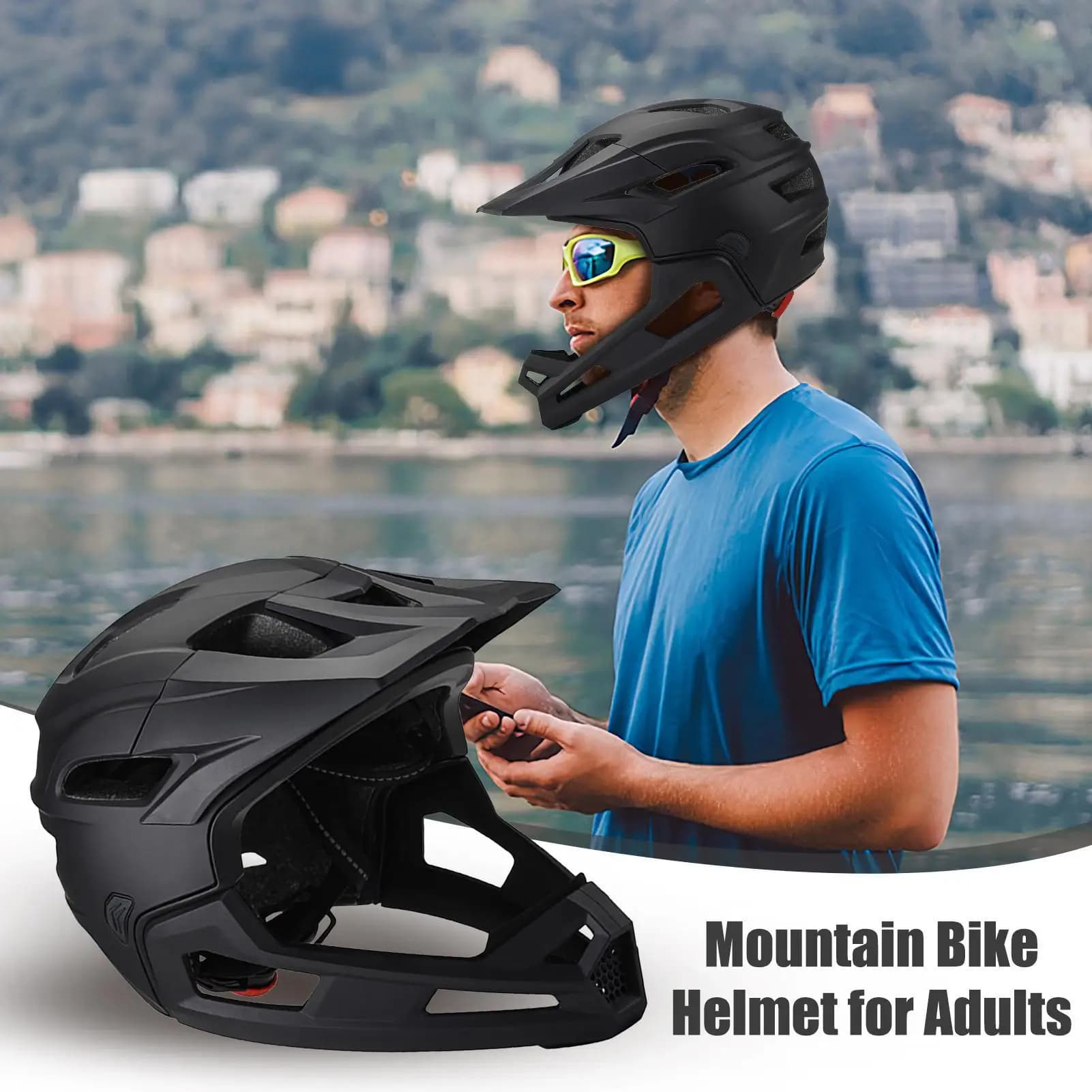 Casco Integrale per Mountain Bike, per Adulti, da Corsa e Downhill, per Uomini/Donne, con Visiera