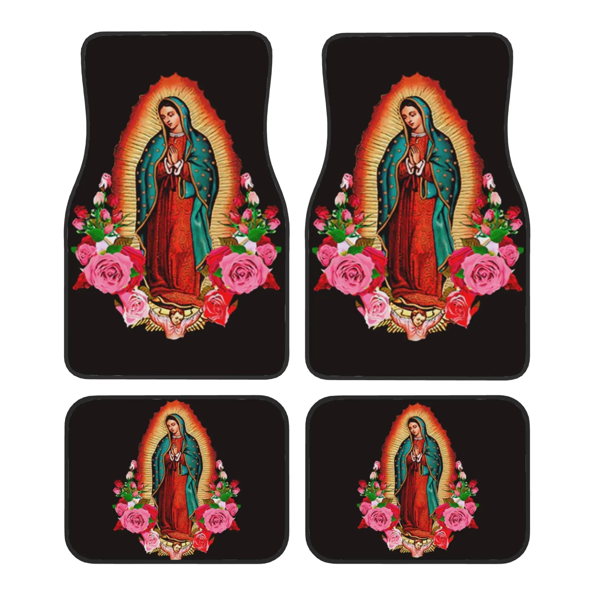 Car Floor Mats 4 Pcs Crystal Velvet Our Lady Of Guadalupe Virgin Mary Universal Front Rear Foot Mats Carpets Rugs Pieces Auto