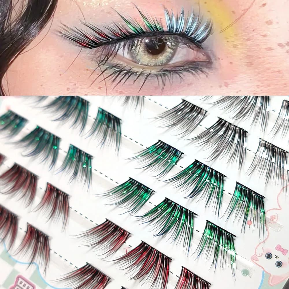 [SENZA COLLUDESSO] Ciglia Finte Colorate Individuali per Trucco, Effetto Laser Brillante, Aspetto Drammatico, Estensioni Ciglia a Segmenti Colorati per Feste