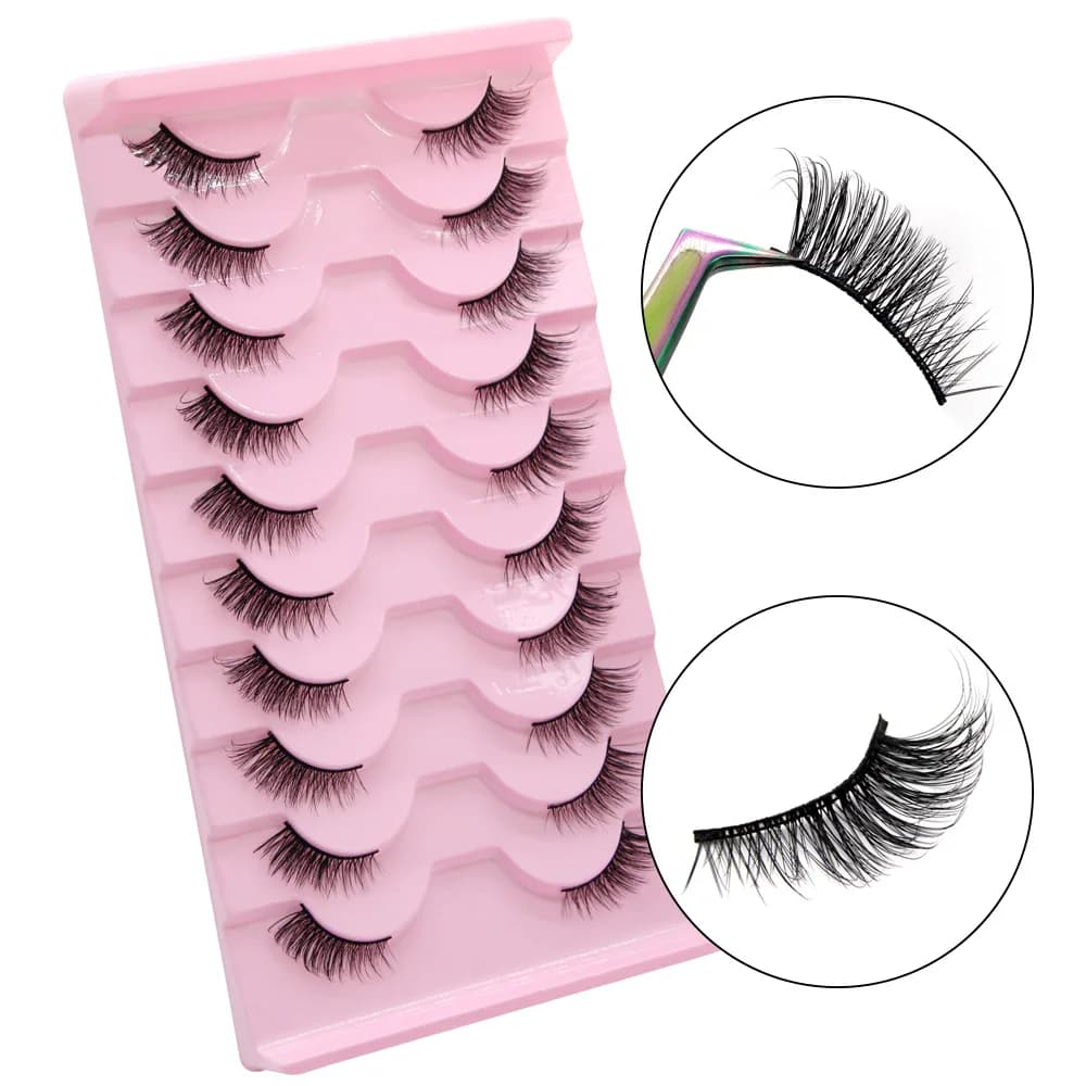 Moonlily 10 pairs half natural eyelashes soft eyelashes for cat eyes reusable winged soft lashes fake facial extensions makeup tool