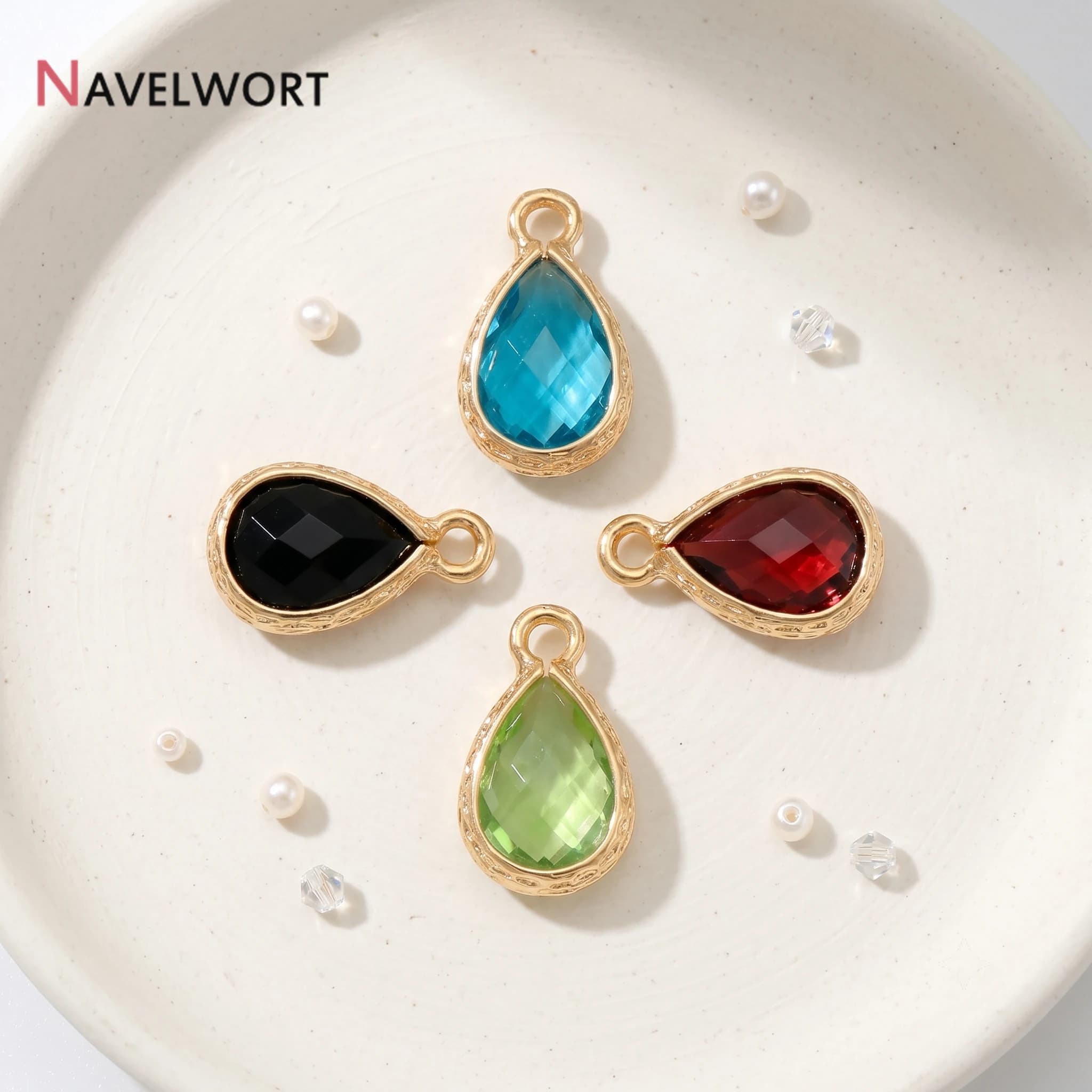 18K Gold Plated Crystal Glass Teardrop Charms Pendants For Jewelry Making,Droplet Charms For Bracelet Necklace Making