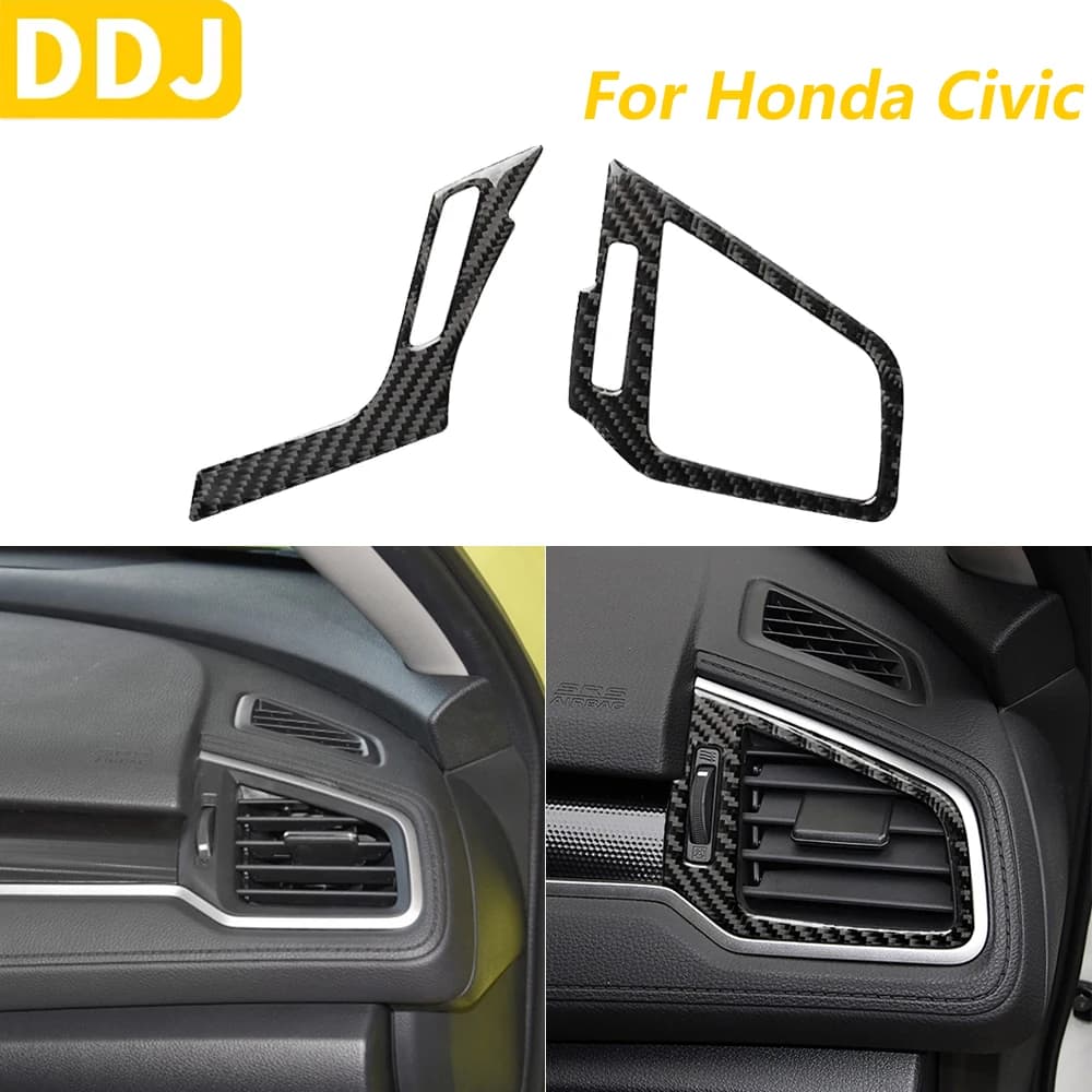 For Honda Civic 10th 2016-2019 Carbon Fiber Tool Air Conditioning Vent Trim Covering Accessories Auto Decoration Sticker