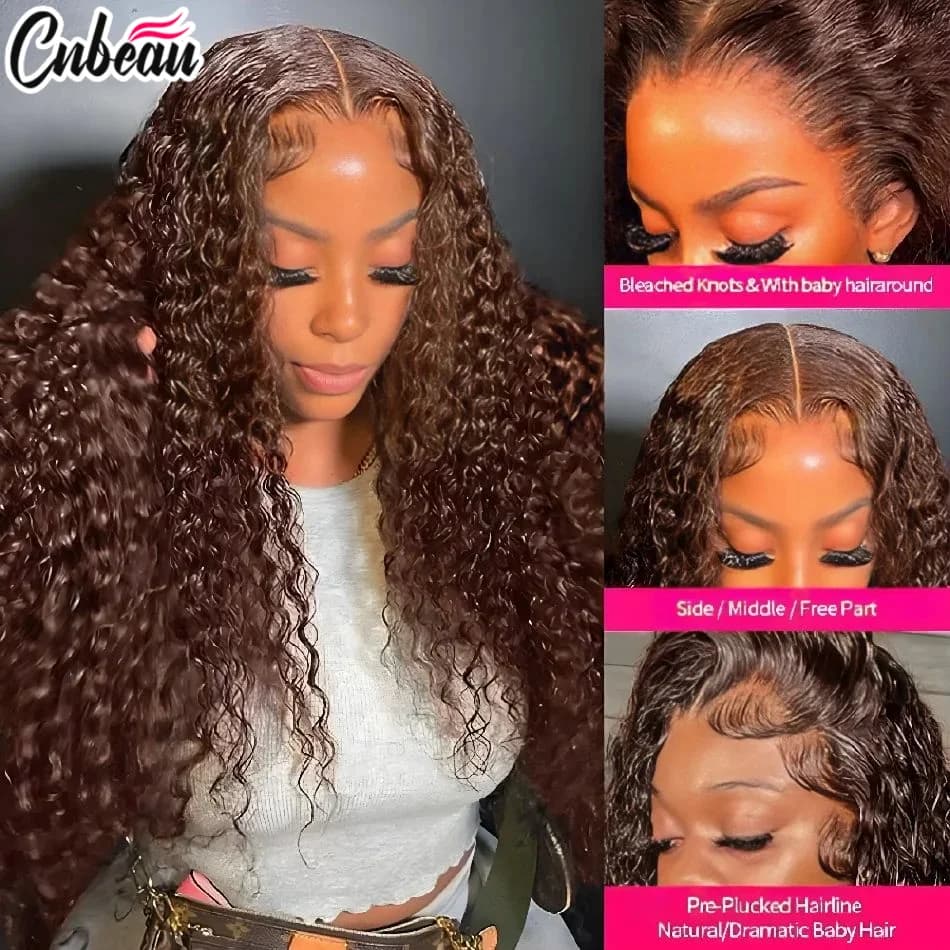 Brazilian Kinky Curly 250% 30 36 inch Chocolate Brown 13x4 Hd Lace Front Wig Human Hair Colored 13x6 Lace Frontal Water Wig Wear