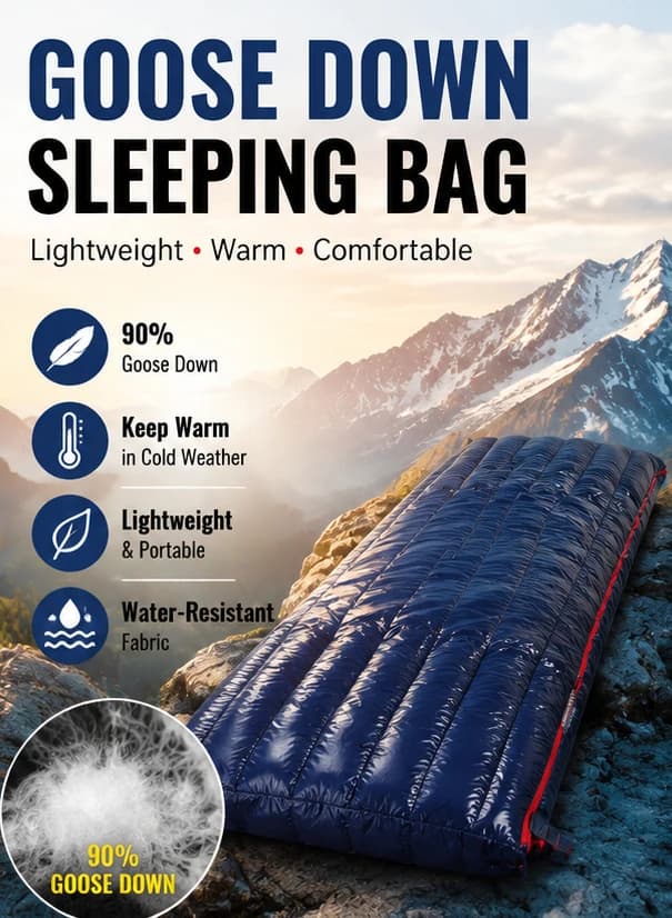 Adult Goose Down Sleeping Bag 90% Down Fill Ultralight Envelope Sleeping Bag 200x73cm 3 Season Camping Hiking Backpacking