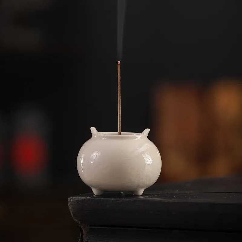 ​ ​ ​ ​ ​ ​ ​ Bruciatore di incenso in ceramica creativo con vassoio di cenere, ideale per uso interno, contiene incenso in legno di sandalo, elegante accessorio per la casa