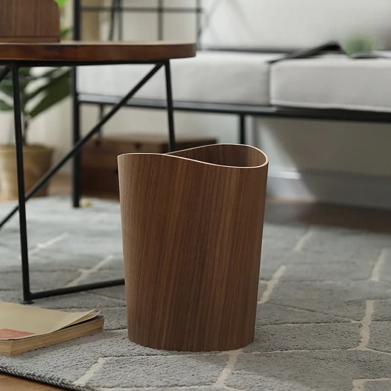 Cestino per Rifiuti in Legno Massello Stile Giapponese, Semplice e Minimalista con Coperchio per Camera da Letto e Soggiorno, Contenitore Naturale per Rifiuti Domestici