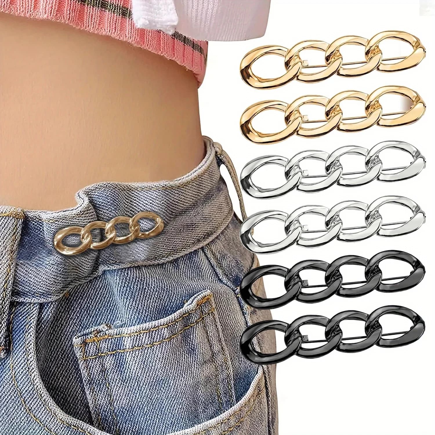 6 Pezzi Bottoni Regolabili per Jeans, Fermacintura per Pantaloni, Spille per Jeans per Ristrettere la Vita